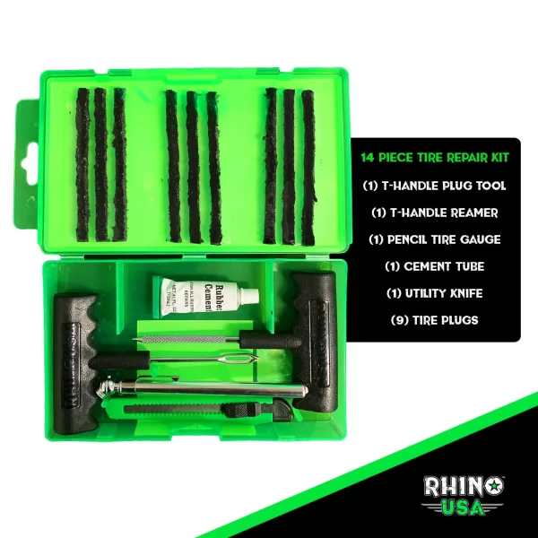 Rhino USA 14 Piece Tire Plug Repair Kit Set
